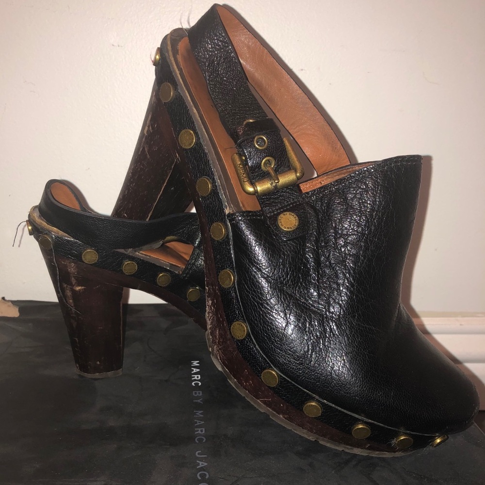 Marc by Marc Jacobs  Black Leather Clog Platforms